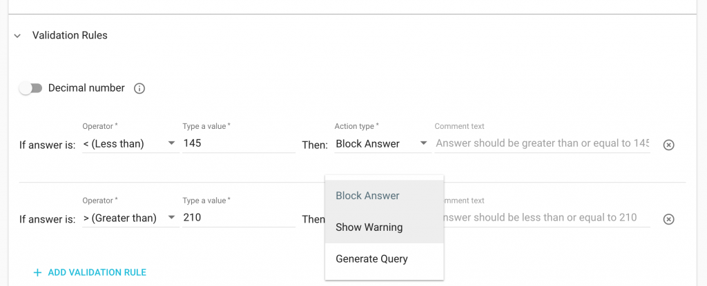 Question validation rules
