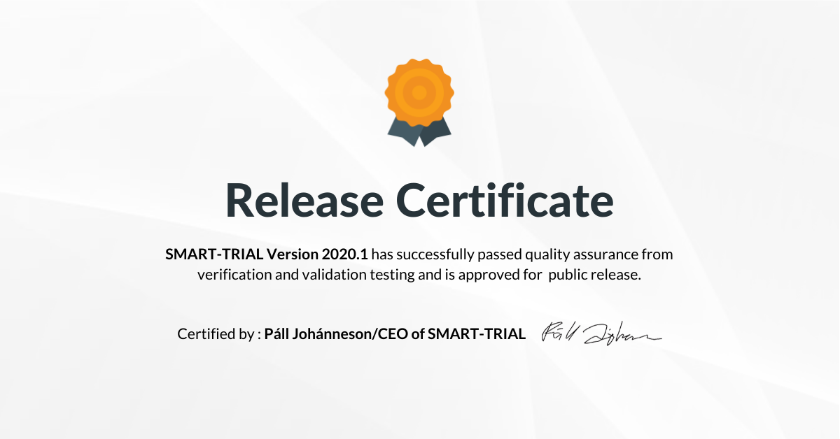 Download the SMART-TRIAL 2020.1 Release Certificate